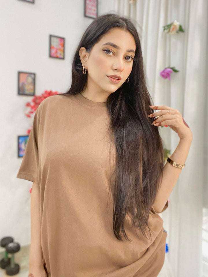 Brown 100% Cotton Basic Tee - Women