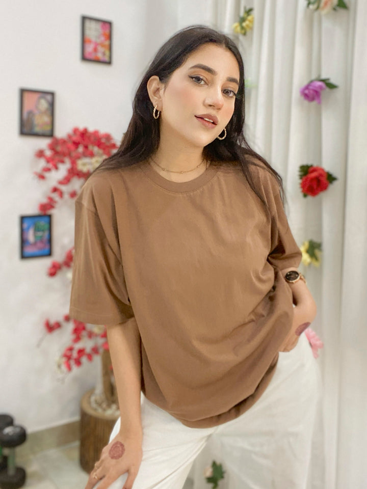 Brown 100% Cotton Basic Tee - Women