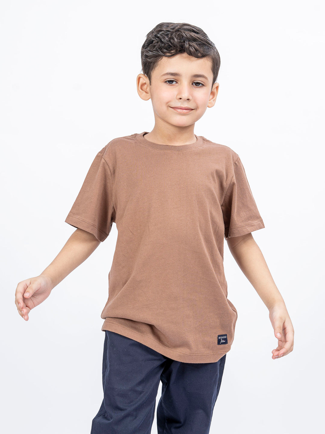 Brown 100% Cotton Casual Tee With Detailing