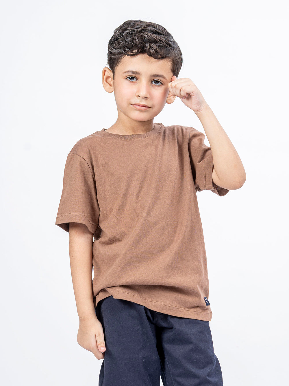 Brown 100% Cotton Casual Tee With Detailing