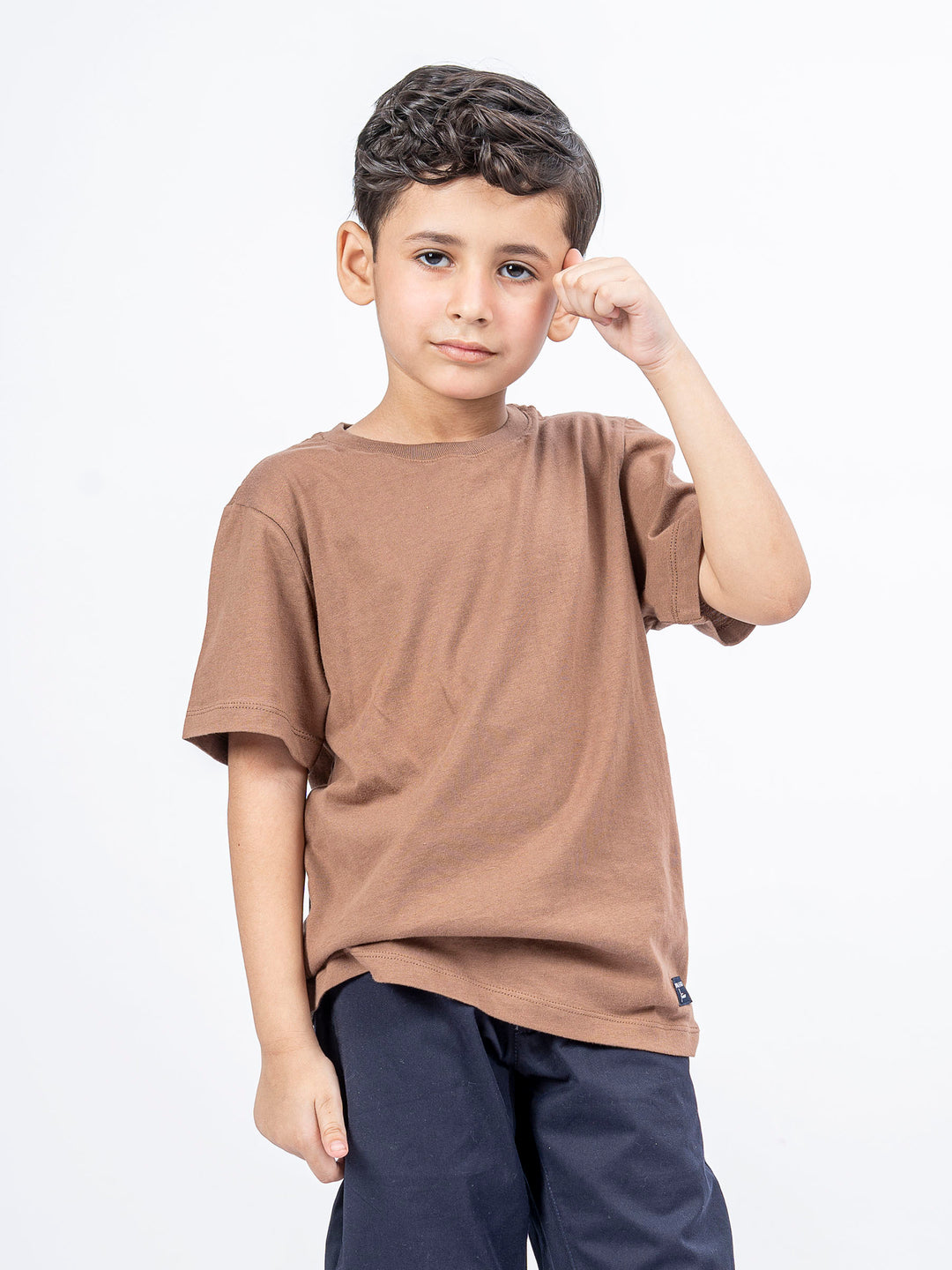 Brown 100% Cotton Casual Tee With Detailing