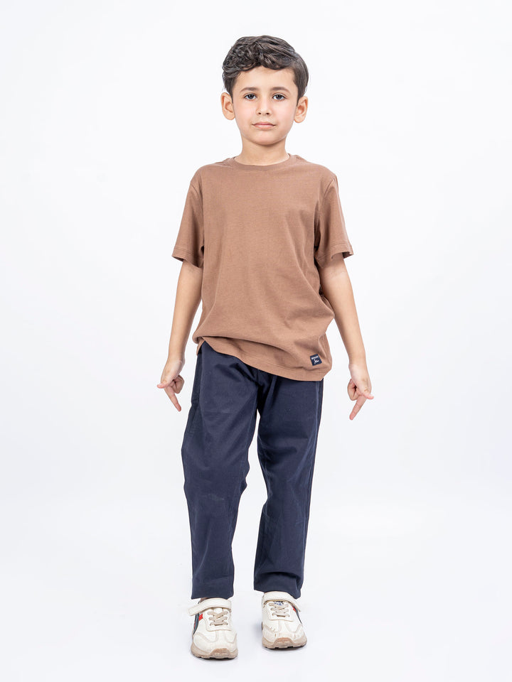 Brown 100% Cotton Casual Tee With Detailing