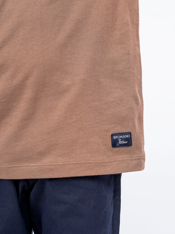 Brown 100% Cotton Casual Tee With Detailing