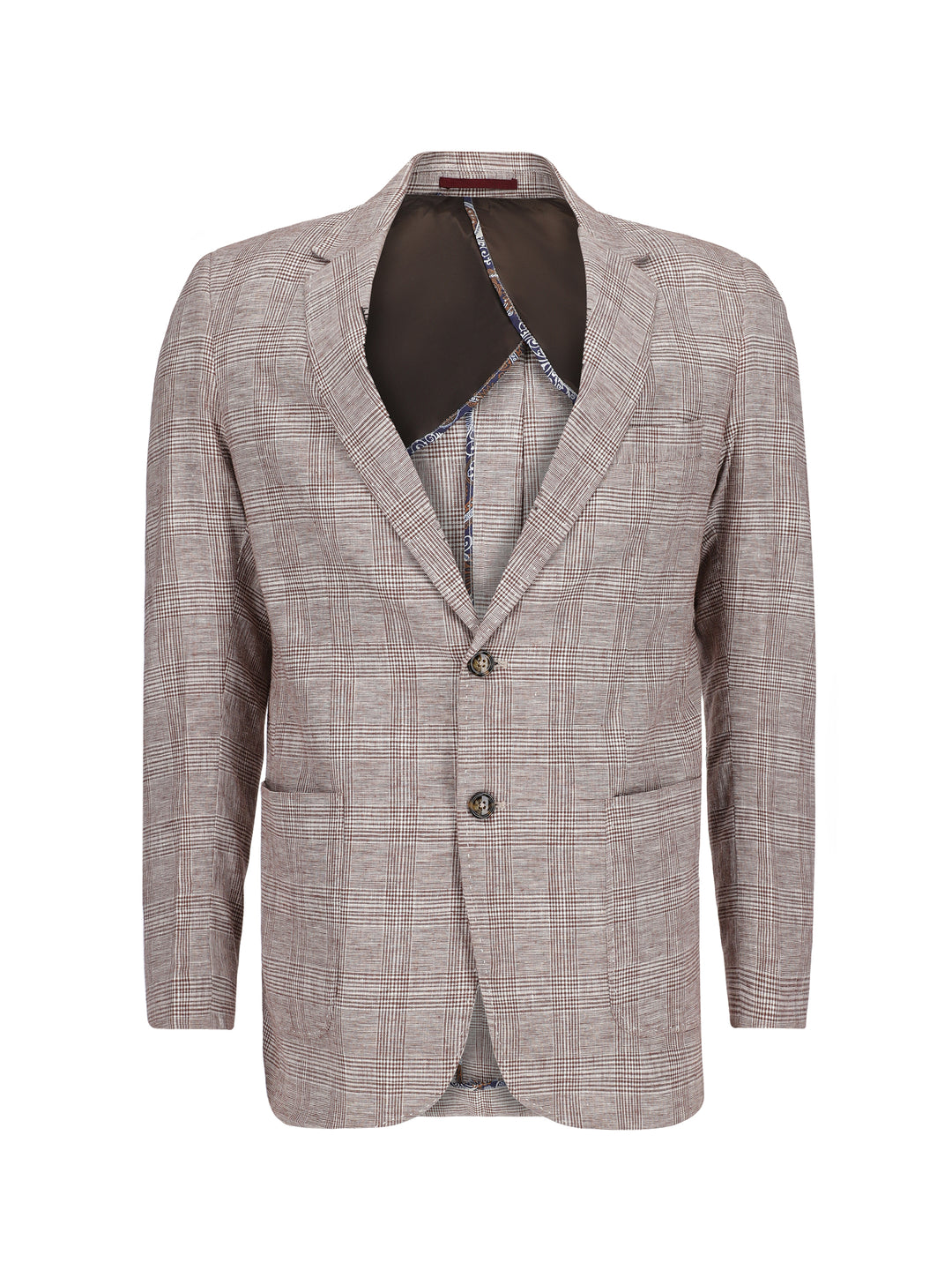Brown 100% Linen Checkered Blazer