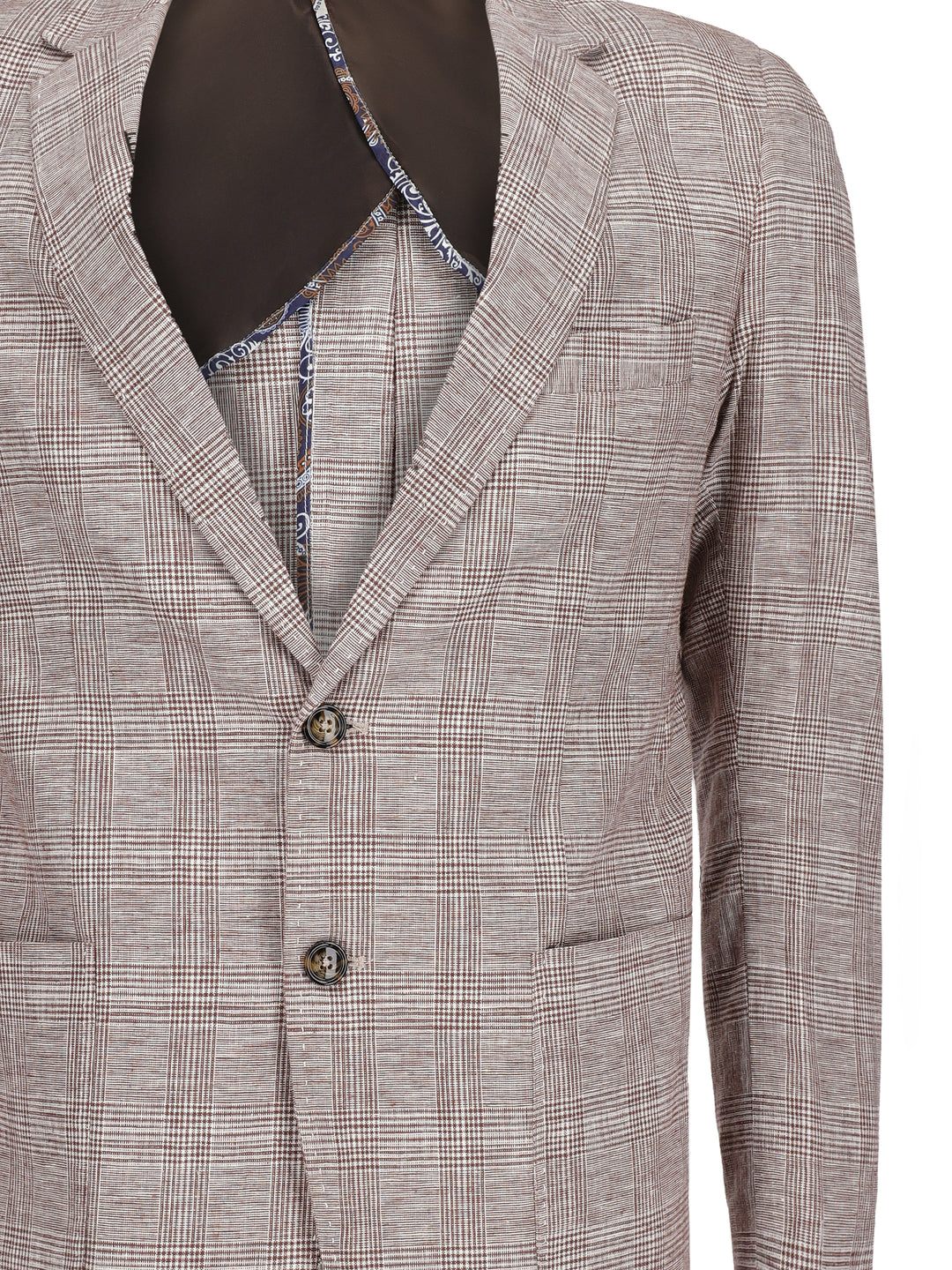 Brown 100% Linen Checkered Blazer