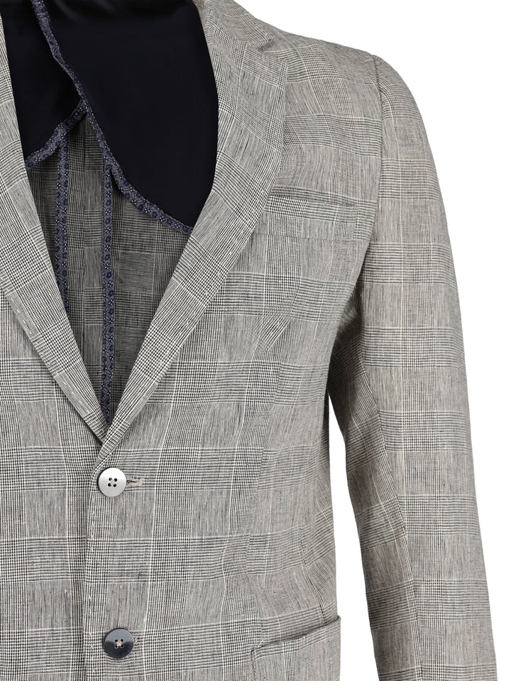 Brown 100% Linen Checkered Blazer