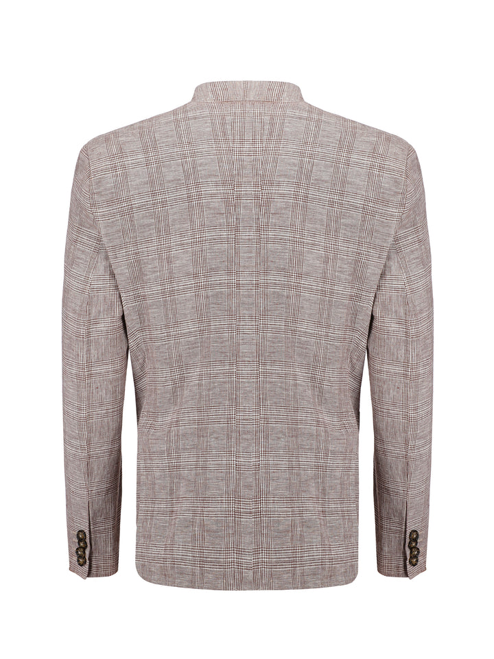 Brown 100% Linen Checkered Blazer
