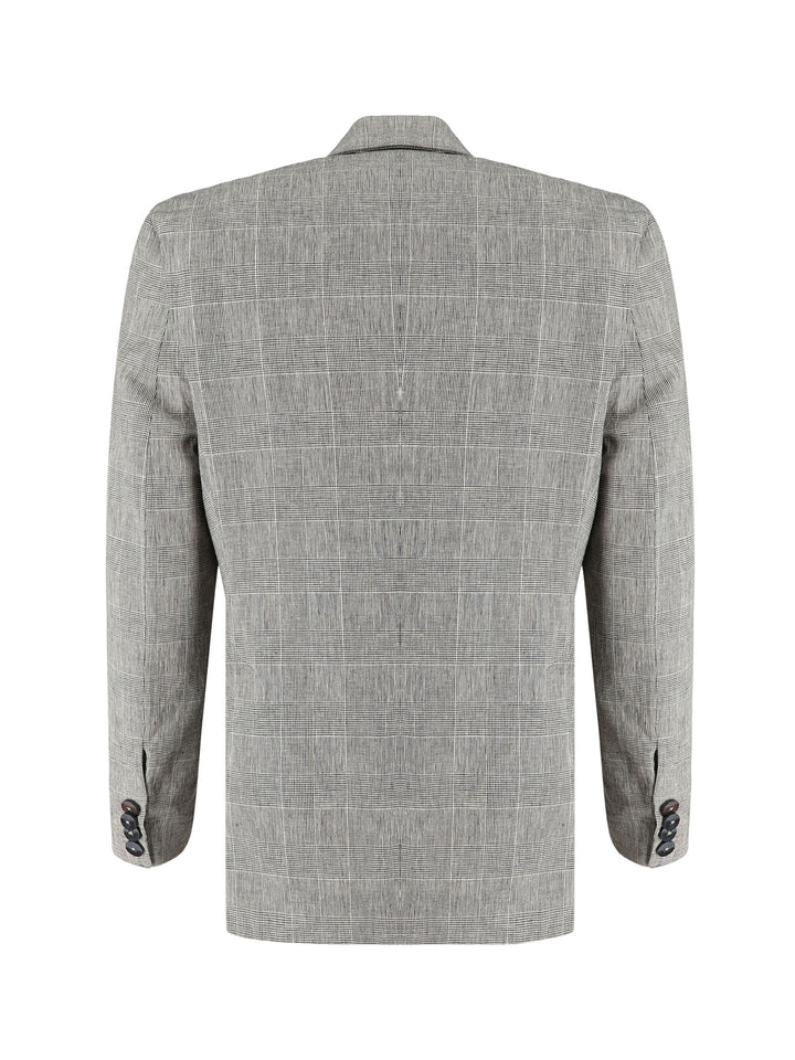 Brown 100% Linen Checkered Blazer