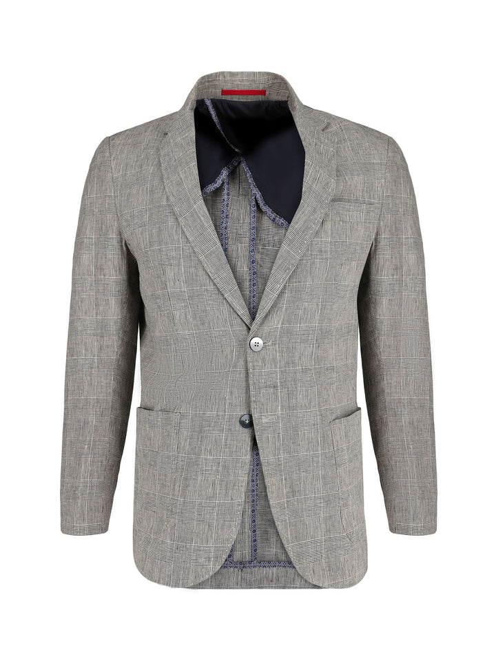Brown 100% Linen Checkered Blazer