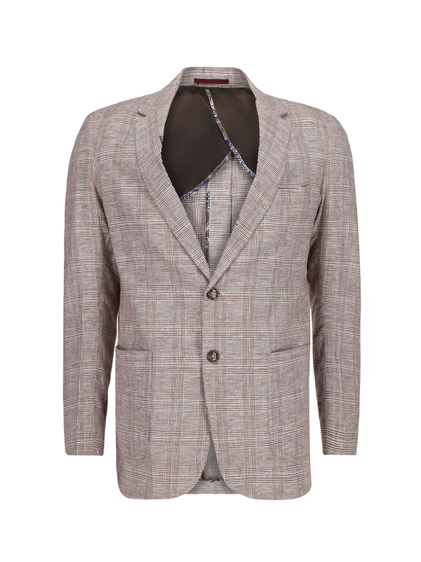 Brown 100% Linen Checkered Blazer Brumano Pakistan