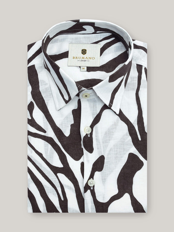 Brown 100% Linen Printed Shirt Brumano Pakistan