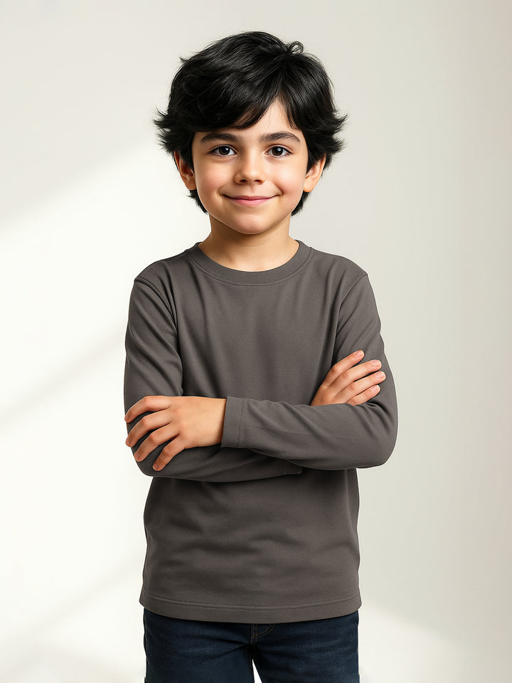 Brown Basic Long Sleeve Casual T-Shirt - Junior