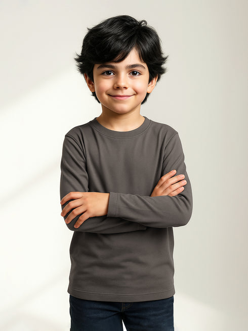 Brown Basic Long Sleeve Casual T-Shirt - Junior