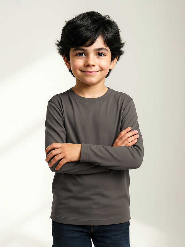 Brown Basic Long Sleeve Casual T-Shirt - Junior