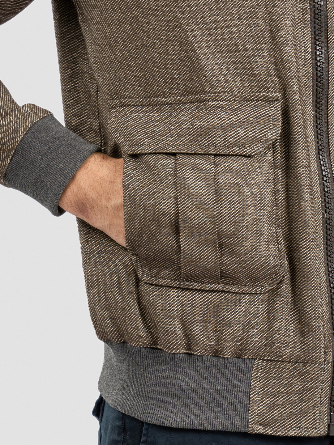 Brown Casual Collar Jacket With Cargo Pocket