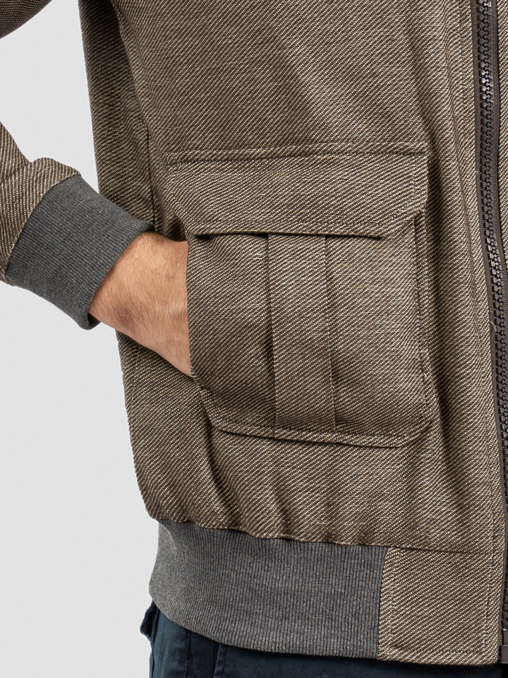 Brown Casual Collar Jacket With Cargo Pocket