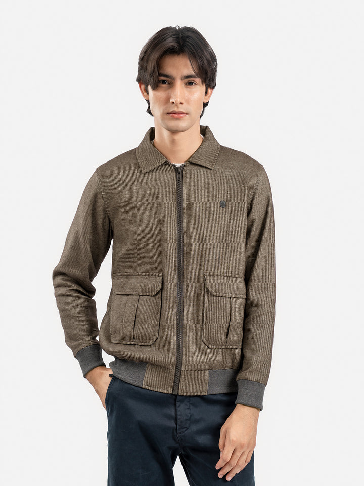 Brown Casual Collar Jacket With Cargo Pocket