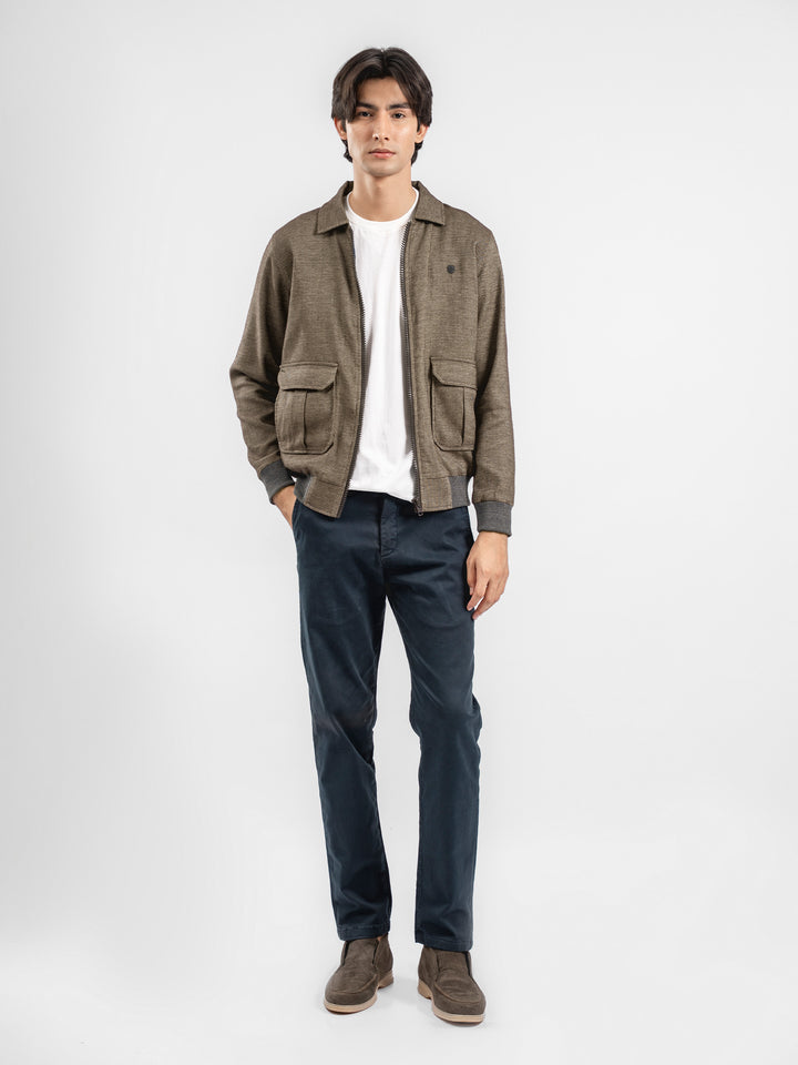 Brown Casual Collar Jacket With Cargo Pocket