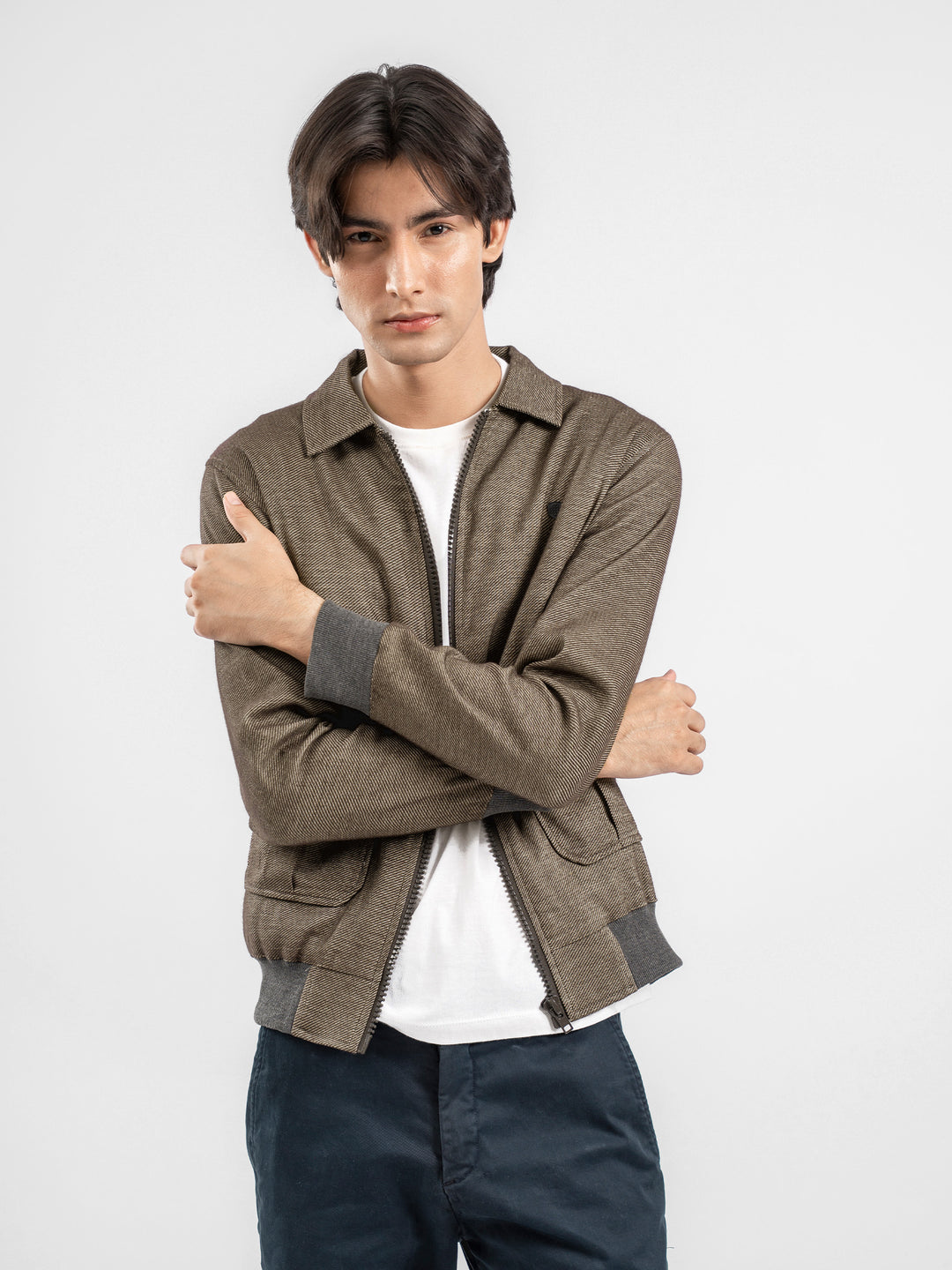 Brown Casual Collar Jacket With Cargo Pocket