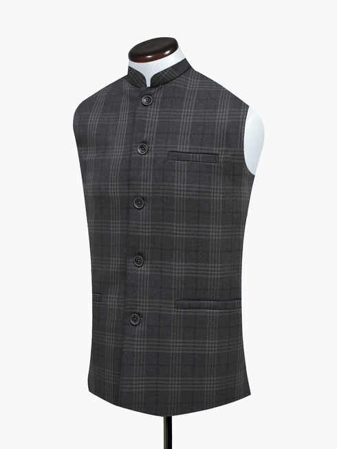 Brown Checkered Formal Waistcoat