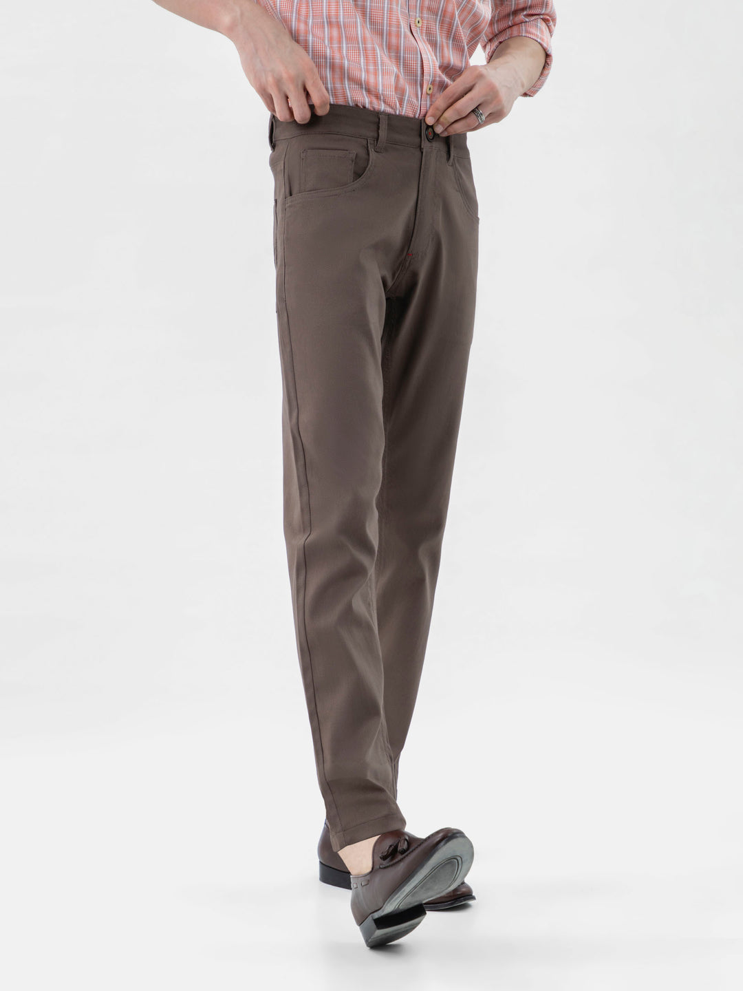 Brown Dobby Structured Five Pocket Trouser