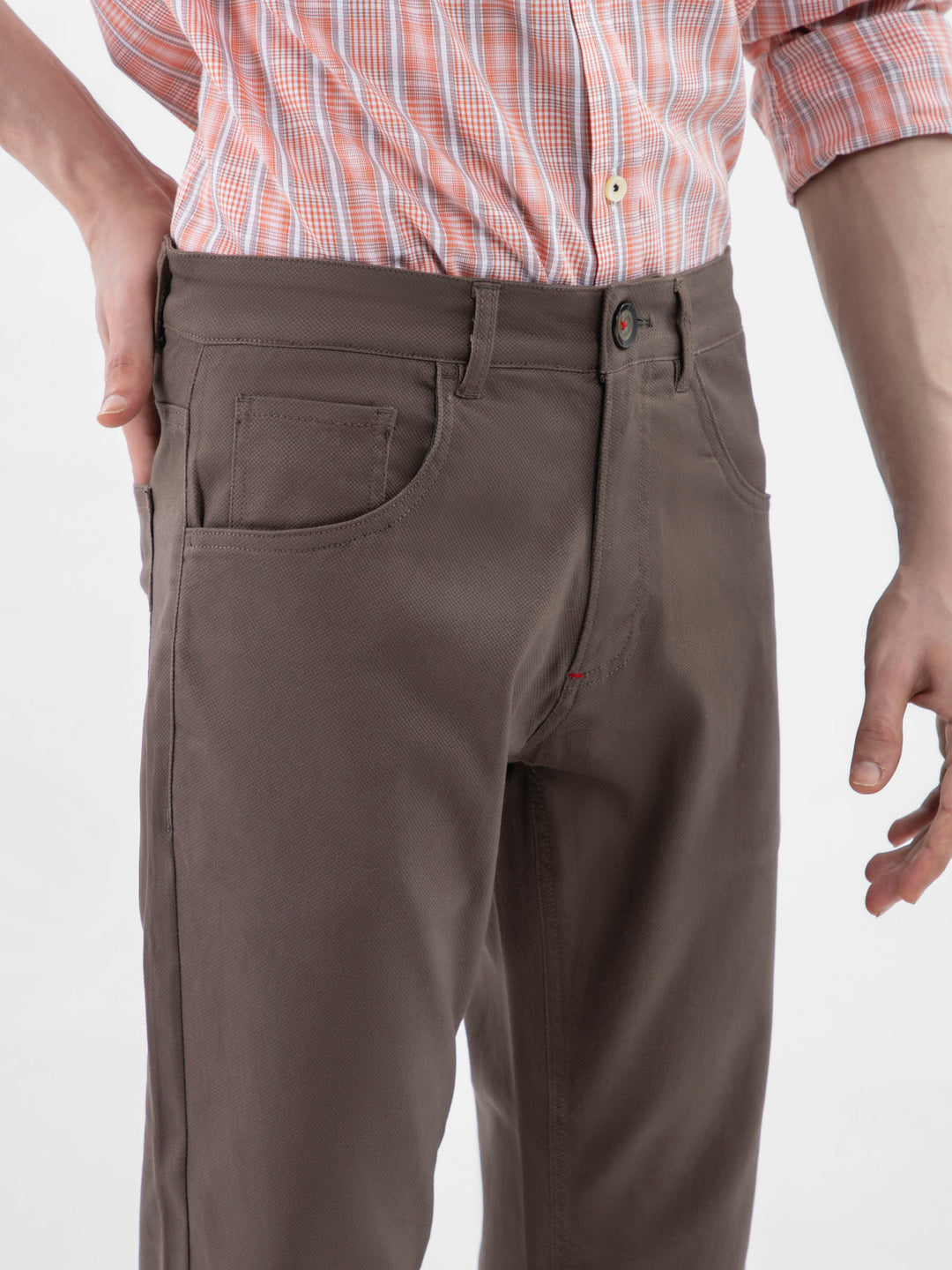 Brown Dobby Structured Five Pocket Trouser