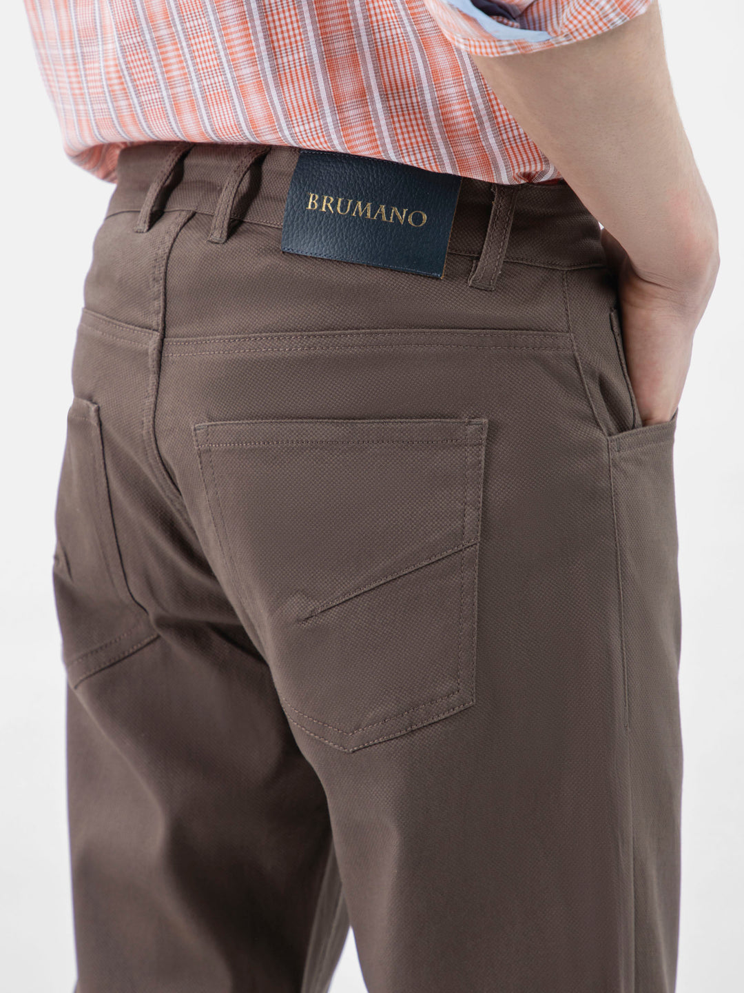 Brown Dobby Structured Five Pocket Trouser