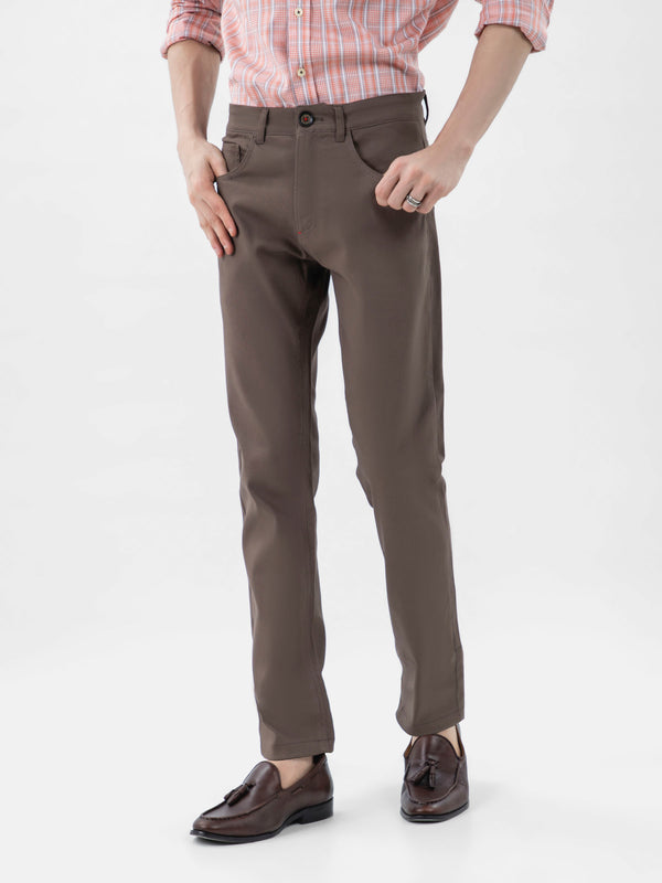 Brown Dobby Structured Five Pocket Trouser