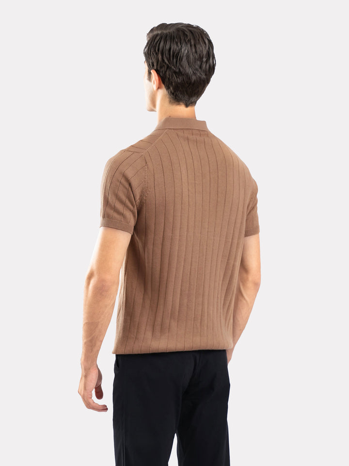 Brown Drop Needle Flat Knit Polo Brumano Pakistan