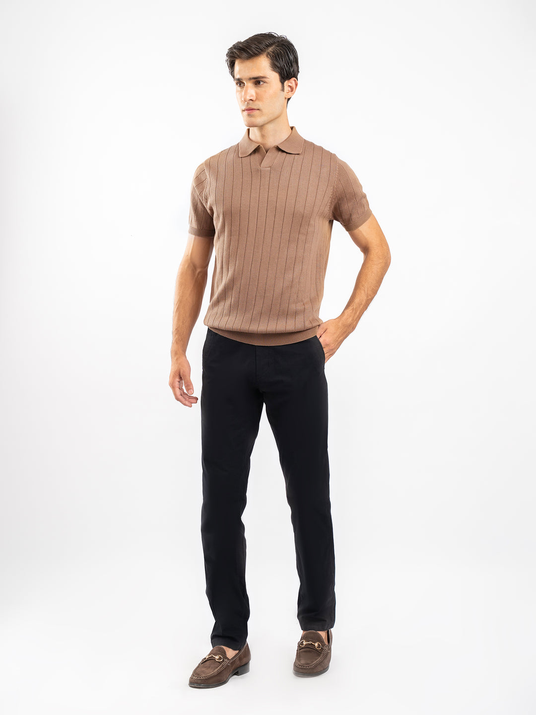 Brown Drop Needle Flat Knit Polo Brumano Pakistan