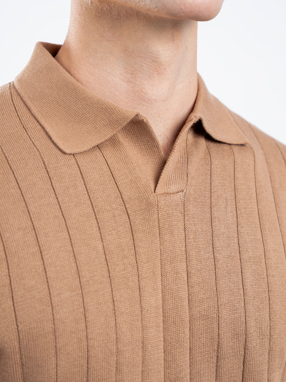 Brown Drop Needle Flat Knit Polo