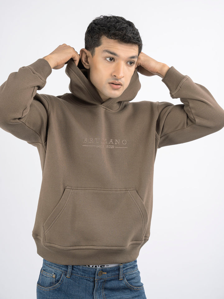 Brown Embroidered Relaxed Fit Hoodie