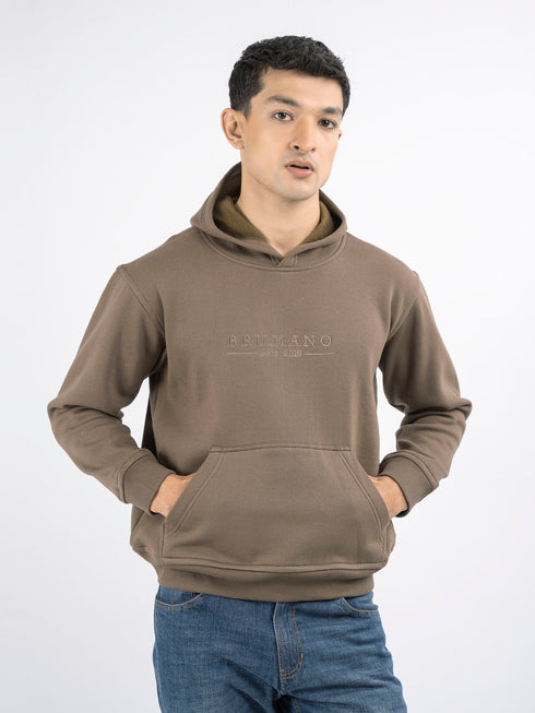 Brown Embroidered Relaxed Fit Hoodie