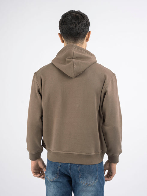 Brown Embroidered Relaxed Fit Hoodie