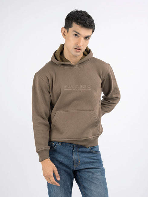 Brown Embroidered Relaxed Fit Hoodie