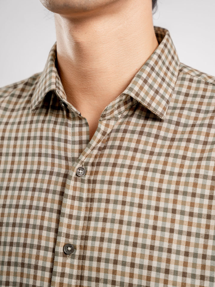 Brown Flannel Gingham Checkered Shirt