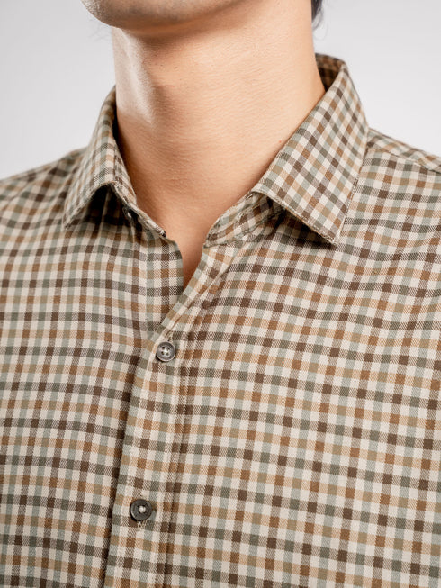 Brown Flannel Gingham Checkered Shirt