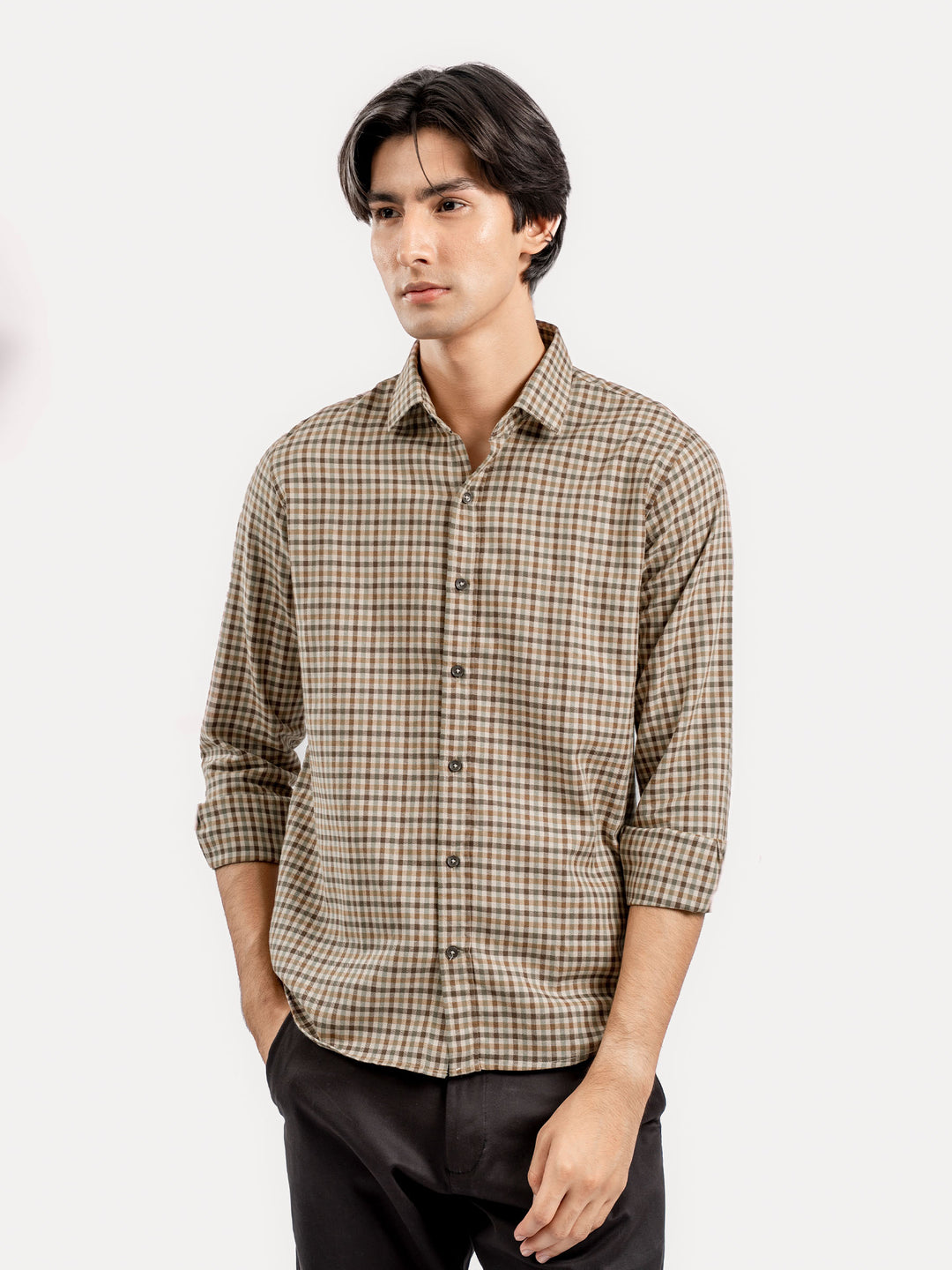 Brown Flannel Gingham Checkered Shirt