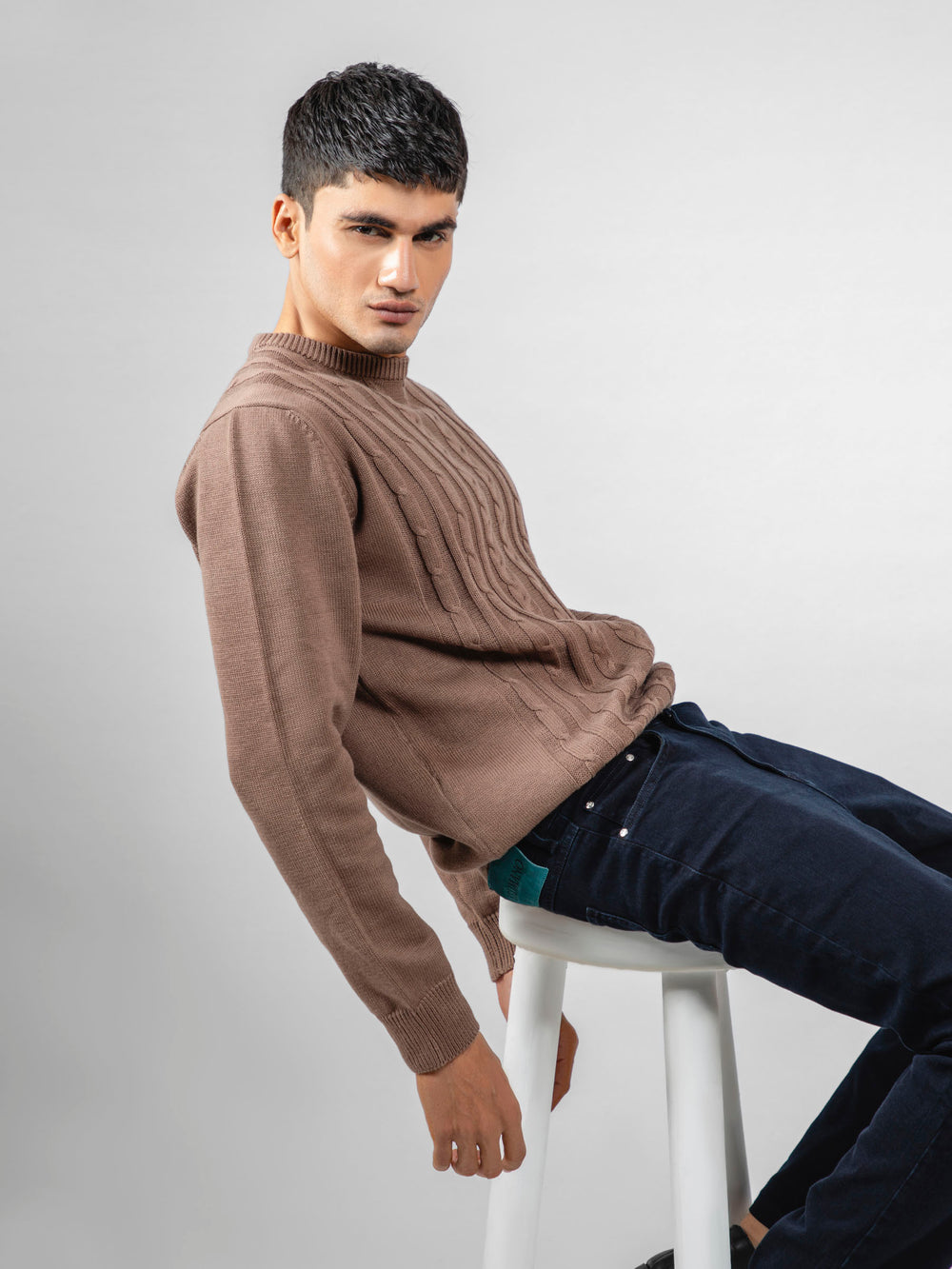 Brown Front Cable Knitted Jumper