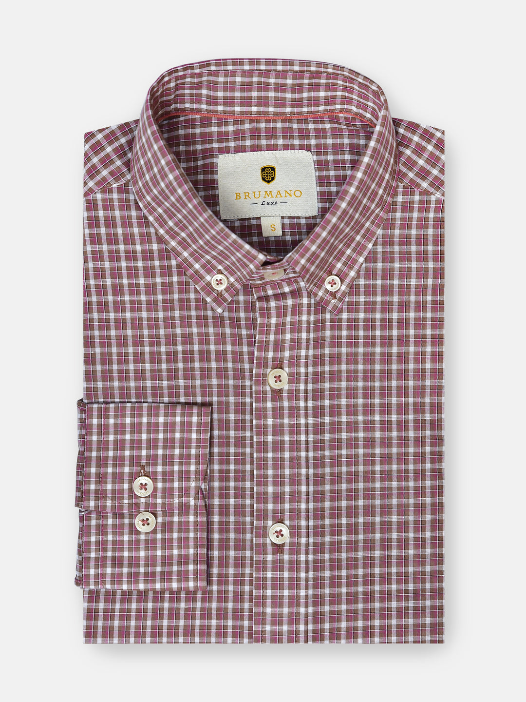 Brown Gingham Linen Blended Button Down Shirt - Luxe