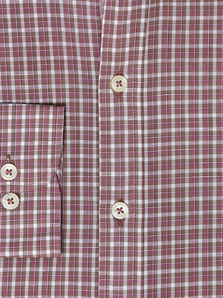 Brown Gingham Linen Blended Button Down Shirt - Luxe