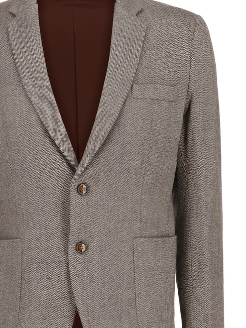 Brown Herringbone Wool & Cashmere Blended Blazer - Sartoria