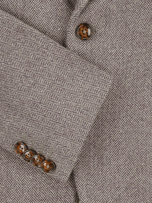 Brown Herringbone Wool & Cashmere Blended Blazer - Sartoria