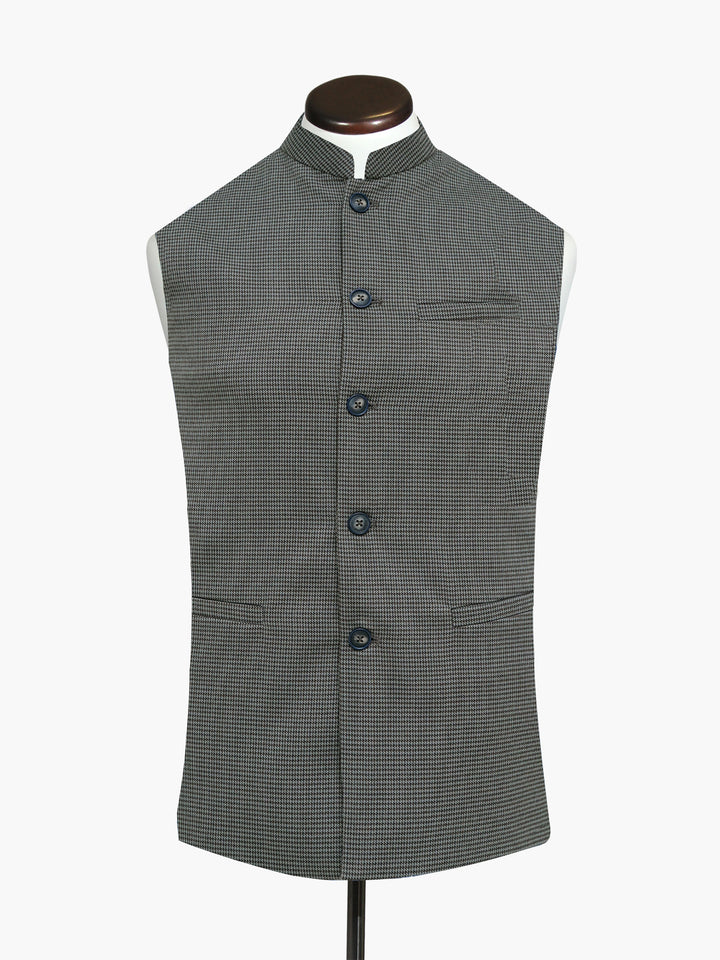 Brown Houndstooth Structured Waistcoat