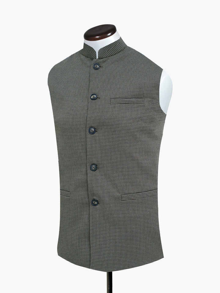 Brown Houndstooth Structured Waistcoat