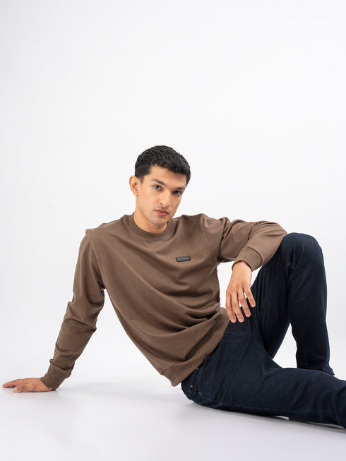 Brown Long Sleeve Crew neck Sweatshirt