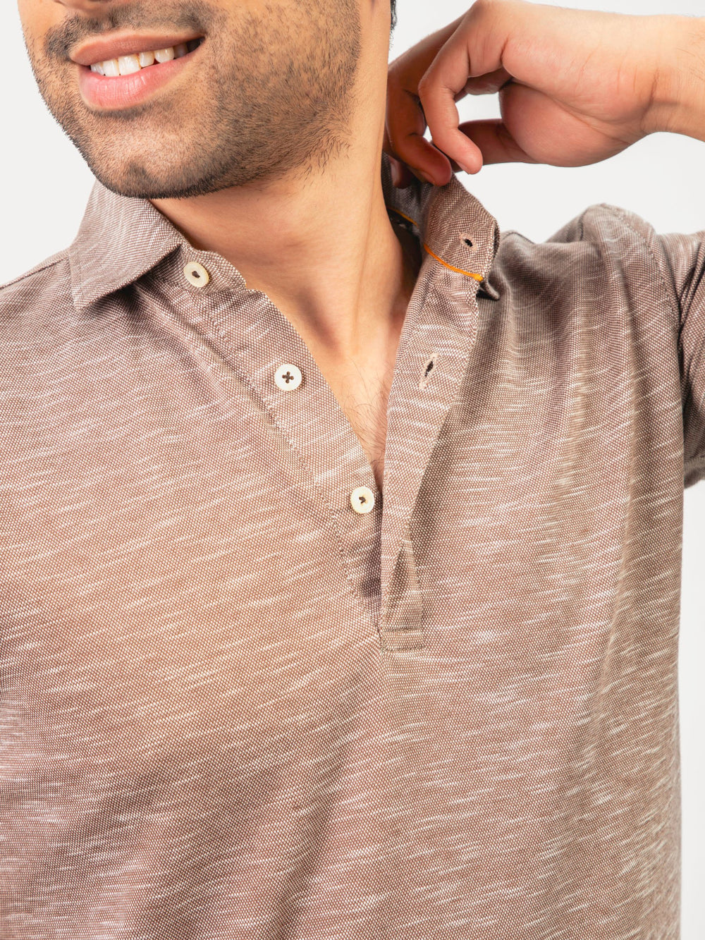 Brown mercerized pique polo with cutaway collar brumano pakistan