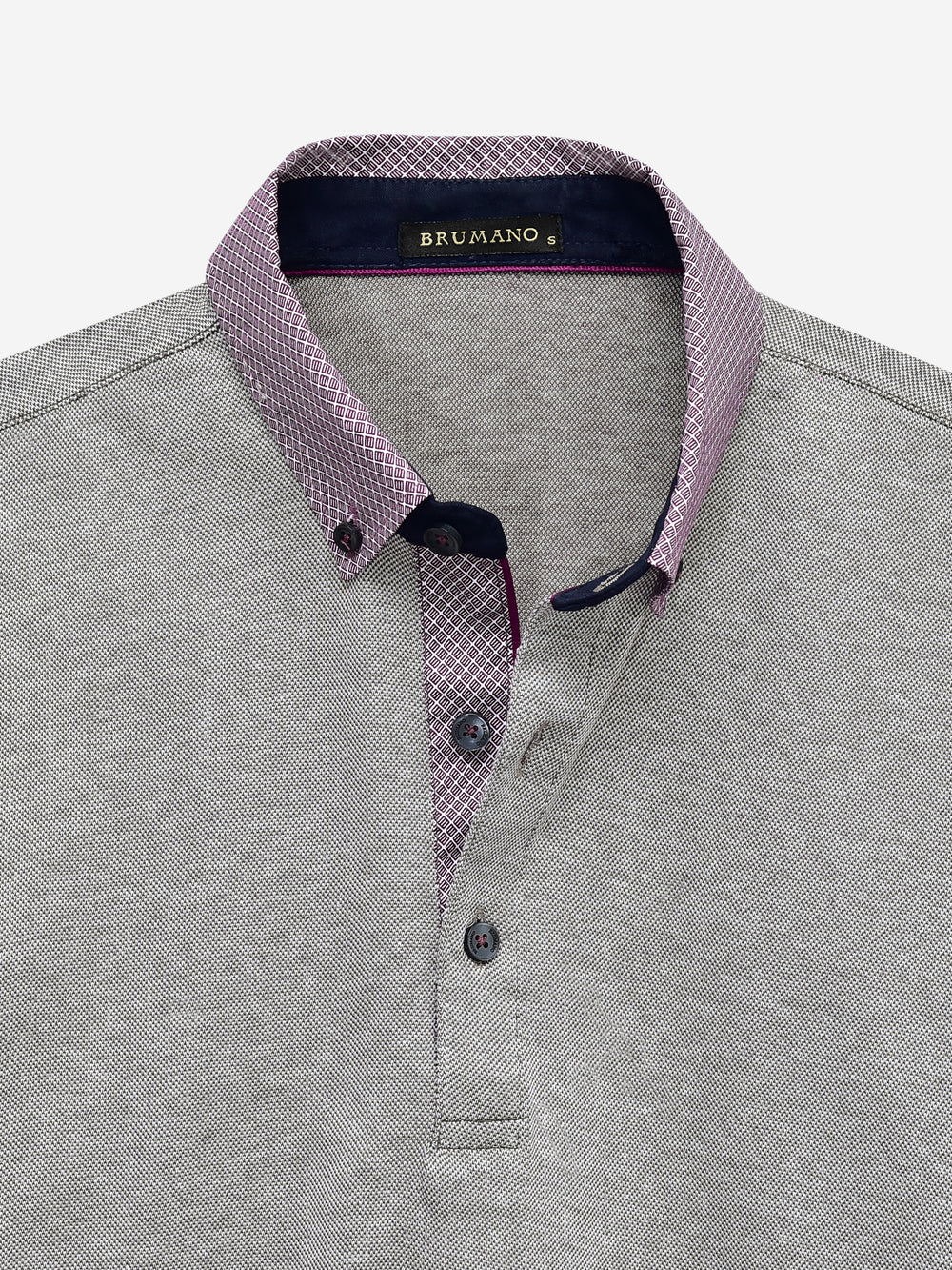 Brown Mercerized Pique Polo With Maroon Printed Collar