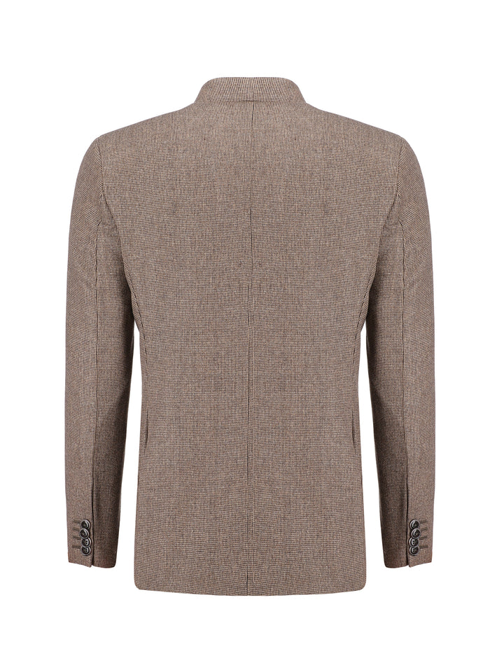 Brown Micro Houndstooth Pattern Wool & Cashmere Blazer - Sartoria Brumano Pakistan