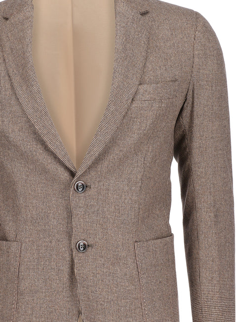 Brown Micro Houndstooth Pattern Wool & Cashmere Blazer - Sartoria Brumano Pakistan